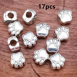TEMU 17pcs 스타일 애완동물 발 인쇄 주문, 대형 구멍 비즈, 스페이서 비즈, 주석 합금, DIY 보석 만들기, 팔찌, 목걸이, 귀걸이, 11*7mm, 동물 텍스처, 패션 테마, 스타일, 주석 합금, DIY 보석 만들기