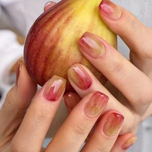 TEMU 프레스온 네일 엑스트라 숏 스퀘어 손톱 봄 여름 복숭아 옴브레 아크릴 네일 디자인 풀 커버 손톱 광택 네일 프레스온 숏 스틱온 네일 여성용 24pcs