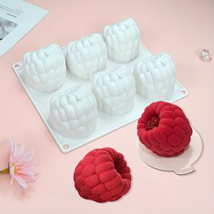 TEMU 대형 6구 라즈베리 무스 케이크 몰드, 입체 라즈베리 초콜릿 실리콘 몰드, 과일 양초 몰드