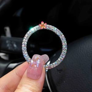 TEMU 원터치 시작을 위한 금박 엠보싱 5엽 꽃 장식 스티커, 라인스톤으로 제작된 자동차 로고 및 내부 장식, 자동차 스위치 버튼 장식용으로 설계됨