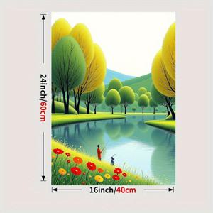 TEMU 2D 평면, 프레임 없는 평온한 풍경 캔버스 프린트 - 붉은 꽃, 굽은 언덕 및 반사되는 호수가 있는 생동감 있는 자연 풍경, 집, 사무실, 또는 교실 장식용 현대 벽화, 실내 벽 장식 | 평온한 풍경 예술 | 예술적인 풍경, 풍경 장식, 방 장식에 완벽합니다.