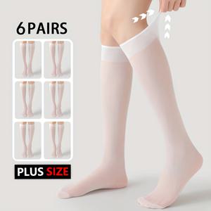 TEMU 여성용 플러스 사이즈 15D 시스루 스타킹 6켤레, 종아리 양말, 블랙 무릎 양말, 화이트 롱 양말, 데이트 나이트 & 캐주얼 시크 아웃핏을 위한 다용도 시스루 스타킹