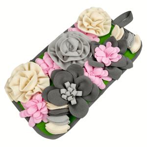 TEMU KM-P 컬러풀 폼폼 & 플로럴 디자인 소형 애완동물 사료 매트 - 토끼, 햄스터, 도마뱀용 슬로우 피더 - 내구성 폴리에스터 비전기식 펫 장난감 및 푸드 디스펜서