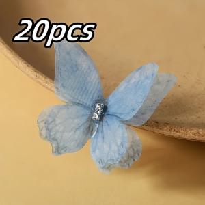 TEMU 우아한 메쉬 컬러 나비 데칼 20개 - 3D 수제 천 패치 DIY 웨딩드레스, 옷, 가방 장식, 헤어 액세서리 및 신부 머리 장식, 지갑 제작용품