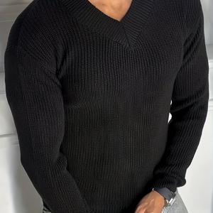 TEMU 새로운 솔리드 컬러 V넥 니트 스웨터, 남성용 우아한 스웨터, 솔리드 컬러 스웨터, 두꺼운 실감 디자인으로 남성의 기품을 돋보이게 하는 가을 겨울용 일상 캐주얼 웨어, 휴가 여행용, 부드러운 소재