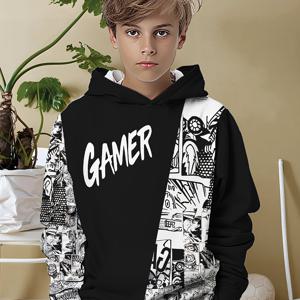 TEMU 남아용 3D 프린팅 캐주얼 패션 스웨터 후드티 봄 가을 겨울 아동용 긴소매 풀오버 아동복