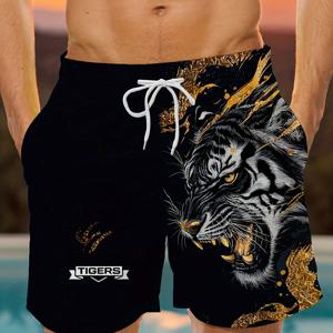 TEMU [데일리 푸시] 신상! COOL 블랙 골든 타이거 스타일리시 반바지, 유니크하고 창의적인 신상 여름 스트리트 비치 캐주얼 바지, 하와이 휴가에 잘 어울리는 패셔너블하고 편안한 남성용 선물, 심플한 디자인으로 남자친구 선물로 좋습니다.