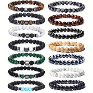 TEMU 클래식 호랑이눈석 팔찌 14개 세트 - 매력적인 혼합 색상 말라카이트와 함께한 팔찌 세트. 남녀공용 스타일. 여성으로서 일상 착용에 적합. 가족, 친구, 급우 또는 선생님께 선물할 수 있음
