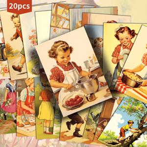 TEMU 1950년대 요리 및 집안일 테마가 특징인 레트로 포스카드 20매 세트 - 4X6인치, 정크 저널에 적합, 클래식 핀업 아트를 선보임, 스크랩북 및 공예에 이상적