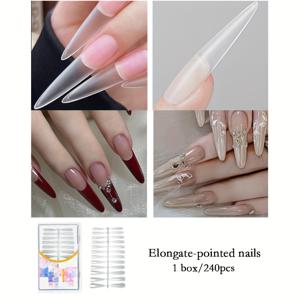 TEMU 1박스/240개 트라페조이드 네일팁, 잔여물 없는 아크릴 네일, 긴 뾰족형, 투명 프레스온 네일, 12가지 사이즈, 네일 살롱 또는 DIY 매니큐어용