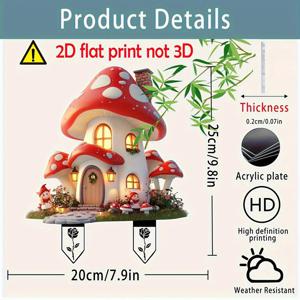 TEMU 2D 플랫 - [2D 플랫] 인형 정원 장식이 있는 2D 플랫 아크릴 판타지 버섯 집, 크기 24.89*20.07 Cm, 야외 잔디밭 및 화분 장식용으로 설계되었으며 실내 사용에 적합