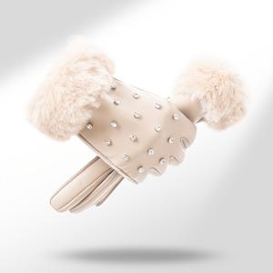 TEMU 가을/겨울 신상 터치스크린 장갑, 프로틴 가죽 라인스톤 인조 토끼털 커프 여성용 장갑, 안감 두꺼운 아웃도어 사이클링 장갑