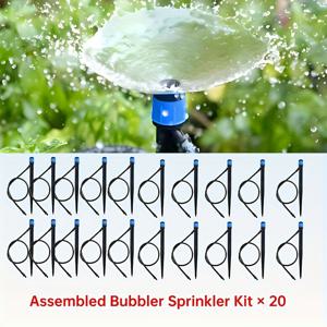 TEMU 10/20개 드립 관수 키트, 버블러 스프링클러 헤드 및 튜빙 & 스테이크 포함, 정원 잔디 식물용 쉬운 설치 물주기 시스템