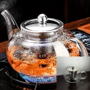TEMU 고온 저항 유리 스테인리스 스틸 티포트 (차 거름망 포함) - 두꺼운 투명 디자인, 손잡이 및 스파우트 포함, 가정용으로 완벽, 잎차 및 강화 차에 필수