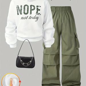 TEMU 가을 겨울 여성 패션 스웨트셔츠와 팬츠 투피스 세트 (가방, 안경, 귀걸이, 신발 미포함)