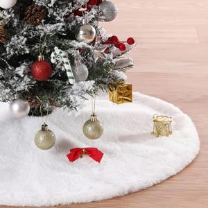 TEMU 고급스러운 화이트 인조 토끼 털 느낌 크리스마스 트리 스커트 - 풀 커버리지 라운드 타이 클로저, 부드러운 눈 장식, 크리스마스 트리 베이스용, (표준 트리 호환, 선물 보관 가능)