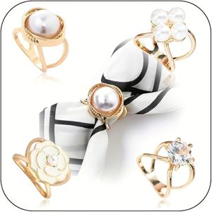 TEMU 4개 여성용 숄 링 클립 모조 진주 꽃 스카프 버클 메탈 케이프 클립 여성 여학생 망토 장식 추가