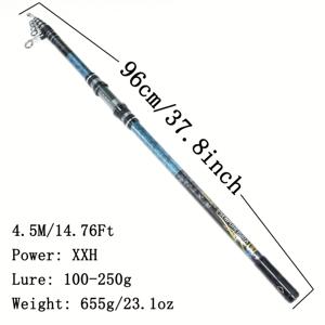 TEMU 긴 거리 캐스팅 로드 | 블루 외관 | 카본 파이버 텔레스코픽 낚싯대, 해변 캐스팅 대물 낚시용 3.6M-4.5M (11.81Ft-14.76Ft), 분리형 메탈 릴 시트, 접이식 가이드 링, 슈퍼 하드, 해안 캐스팅에 적합