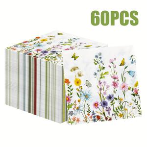 TEMU 나비 플로럴 디자인의 일회용 냅킨 60매 세트. 결혼식, 파티, 레스토랑에 적합하며, 크기는 13 x 13인치입니다.