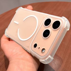 TEMU 아이폰 12 13 17 프로 맥스 에어 플러스 17프로 17프로맥스용 럭셔리 완충 충격 방지 자석 무선 충전 폰 케이스 - 소프트 범퍼 매트 반투명 카메라 렌즈 보호 커버