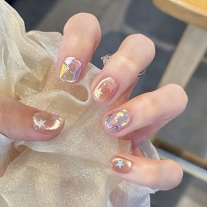 TEMU 10개입 스타라이트 팝핑 슈가 로맨틱 큐트 도파민 컬러 별모양 대비 반짝이는 캣아이 핸드메이드 착용형 네일 바로크 컬러 숏 핸드메이드 인조 네일
