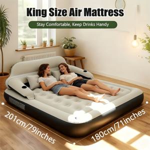 TEMU 분리형 등받이, 베개, 컵홀더가 포함된 럭셔리 에어매트리스 – 다기능 에어베드 & 소파베드(눕거나 앉기용) 실내외용, 캠핑, 정원, 웨딩 시즌, 손님, 크리스마스 & 휴일 휴식에 최적