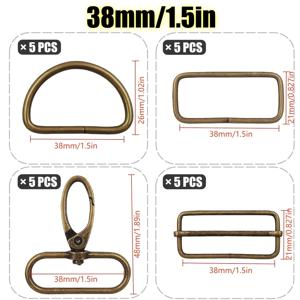 TEMU 금속 벨트 버클 하드웨어 모음 20개/세트, D링, 직사각형 링, 조절 버클, 회전 고리, DIY 재봉용 반려동물 목걸이, 의류, 핸드백 등