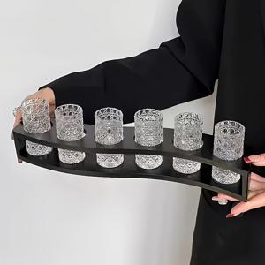 TEMU 보드카, 위스키, 파티 잔, 및 쇼추 전용 특별 컵을 위한 조각이 새겨진 소형 음료 잔 6개 세트 (나무 스탠드 미포함)