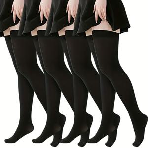 TEMU 플러스 사이즈 여성용 오버니 양말 4켤레, 순수 컬러와 롱 디자인, 탄력적이고 편안한 착용감, 미끄러지지 않는 고품질 스타일, 가을 겨울 필수 아이템, 여성용 롱 양말과 스타킹