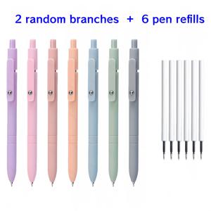 TEMU 고급 모란디 0.5mm 블랙 젤잉크 펜 8개 세트, 극세필, 부드러운 필기감, 빠른 건조. 일기, 메모, 책상, 간호사, 교사, 학생용품, 선물, 직장 사무실, 남성 및 여성용 선물에 적합. 랜덤 펜 2개 + 리필 6개 포함