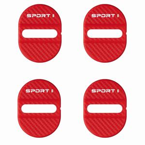 TEMU 4개 세트 스포츠 스타일 자동차 도어 잠금구멍 보호 커버, 레드 스퀘어형 SPORT 자동차 도어 잠금 커버, 카본 파이버 텍스처 디자인, 충격 흡수 및 소음 감소 / 방음 스티커 / 녹 방지 / 씰링 완충 가스켓