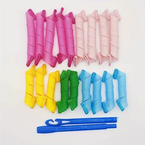 TEMU 18개 무열 웨이브 컬러 스파이럴 컬 스타일링 키트, 대부분의 헤어스타일용 1개 스타일링 후크 포함 무열 헤어 웨이버 스파이럴 컬러 롤러