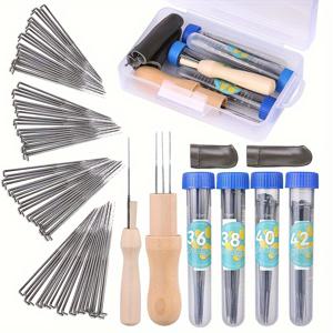 TEMU 82피스 니들펀치 세트, 울 펠트 니들, 4가지 사이즈 펠트 니들, 니들 병이 포함된 펠트 도구 홀더, 완벽한 니들 펠트 도구 키트, 초보자 및 전문가용, 랜덤 컬러 액세서리