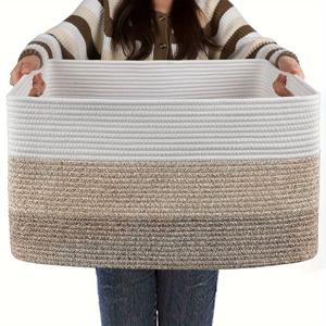 TEMU 1개 - 대형 소재 바구니, 직사각형 짠 바스켓 보관용, 거실 담요 바스켓 손잡이 포함, 정리용 큰 바스켓”x15”x11”-노랑 검정색, 선반 바스켓