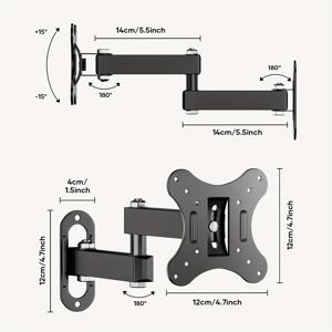 TEMU 냉간 압연강으로 제작된 벽걸이형 TV 거치대. 15도 기울기 및 180도 회전 조절 가능. 14-27인치 LED LCD 평면 스크린 TV 및 컴퓨터 모니터에 적합. 최대 홀 거리 100X100mm, 최대 하중 2kg