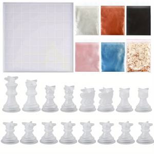 TEMU 23피스 체스 레진 몰드 세트, 1개 실리콘 체스 보드 몰드 및 16개 풀 사이즈 3D 에폭시 몰드 DIY 공예용 보드 게임 소품