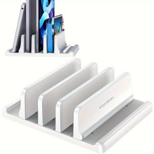 TEMU Vaydeer 탁상용 수직 노트북 스탠드, 공간 절약형 4-in-1 듀얼 슬롯 플라스틱 노트북 홀더, 조절식 노트북 스탠드, 맥북, 크롬북, 서피스, 델 최대 17.3인치 지원 (핑크)