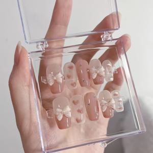 TEMU 신상 핸드메이드 10개입 웨어러블 네일 디자인 세트 (인기 핑크 리본, , 하트, 구름 스타일)