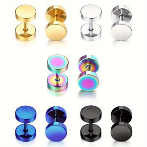 TEMU 10개 세트 심플하고 패셔너블한 남성용 바벨 스레드 귀걸이, 실버/블랙/골드/블루 색상, 남녀 공용, 어디서나 착용 가능하며 친구에게 선물로 주기에 적합