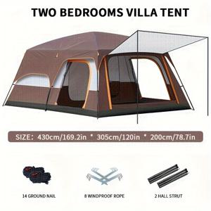 TEMU 투베드룸 원리빙룸 텐트, 야외 접이식 휴대용 다인용 두꺼운 방풍 및 자외선 차단 캠핑 바베큐 커피색