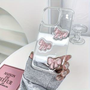 TEMU 투명 아크릴 대형 홀 수제 에폭시 레드 보우 2-in-1 아이폰 11, 12, 13, 14, 15 프로 맥스 폰 케이스