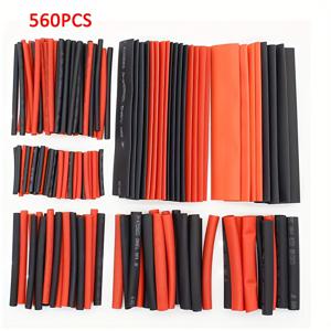 TEMU 270/560개 - FLIFE 폴리올레핀 열수축 튜빙 키트 (조립 불필요) - 블랙/레드 수축 튜브 및 커넥터 포함, 케이블 보호 및 전선 관리용 - 고강도 폴리올레핀 소재