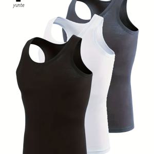 TEMU 남성용 탱크탑 3종 세트 (블랙, 화이트, 그레이) - 패셔너블, 통기성, 빠른 건조 피트니스 및 캐주얼 웨어, 솔리드 컬러 여름 셔츠