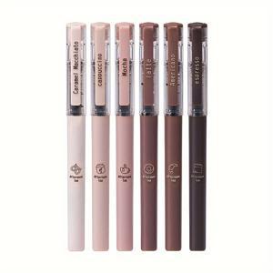 TEMU 6색 커피 애프터눈 티 시리즈 젤 펜 세트 (속건성 검정 잉크 및 니들 팁)