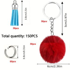 TEMU 데이 파티용 DIY 키링과 인조 가죽 태슬이 포함된 150개 컬러풀 펜던트 열쇠고리 키트