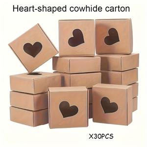 TEMU 하트 모양 천공 패턴이 있는 30개의 소가죽 상자, DIY 수제품, 선물 포장 상자 및 소품 선물 상자용 (7.5cm/2.95인치)