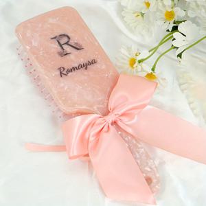 TEMU 1개 맞춤 제작 커스텀 빗 대형 사각형 에어 쿠션 빗 두피 마사지 헤어브러시, 리본 나비매듭 포함, 남녀공용