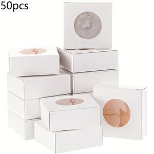 TEMU 20/50개-크래프트 종이 선물박스, 비식품용 직접 접촉가능, 원형투명창, 접이식 사각포장지 - 주얼리전시, 결혼식·파티·생일기념, 크리스마스, Halloween