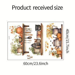 TEMU 창의적인 주방 호박 식물 디자인의 자가 점착 벽 스티커, 탈착식 방수 PVC 소재, 주방 및 거실에 적합, 15.7 .6인치