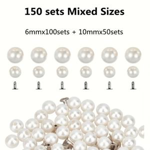 TEMU 150세트 혼합 사이즈 반구 모조 진주 리벳 핀 세트, DIY 재봉, 의류, 모자, 가방, 신발, 액세서리, 신부 베일, 드레스 장식 액세서리에 적합